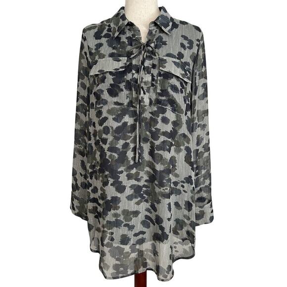 Paper Crane Anthropologie Tunic Dress Women’s Sz M Blouse Abstract Leopard Gray - Picture 2 of 13